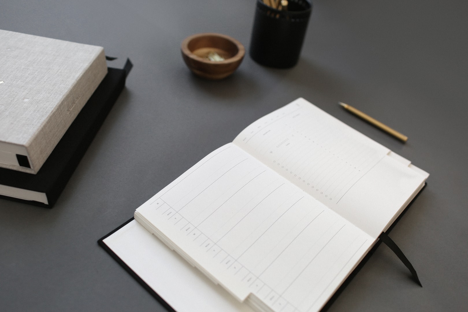 Picture of a diary open on a desk