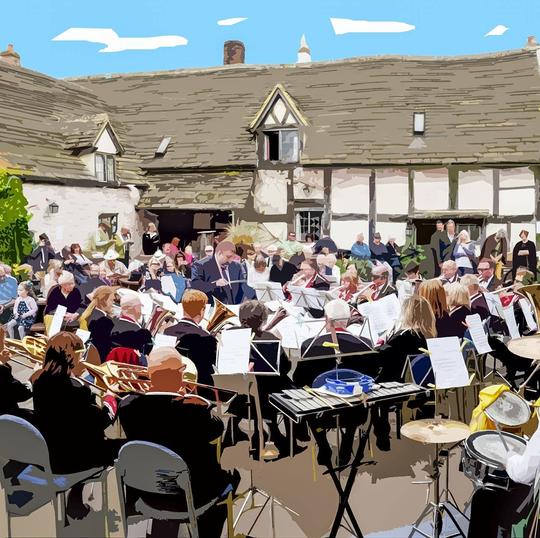 Bretforton Silver Band playing in the courtyard at The Fleece Inn