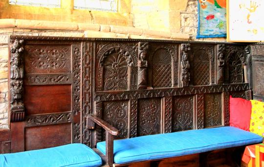 A photo of the lord of the manor's pew inside St Leonard's church Bretforton