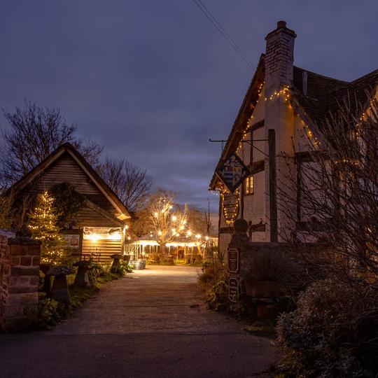A photo of The Fleece Inn Bretforton at night